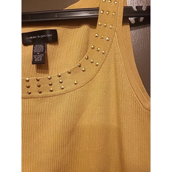 Cable & Gauge Silk Blend Size M Sleeveless Ribbed Knit Tank Top Beige Brown - Picture 3 of 6